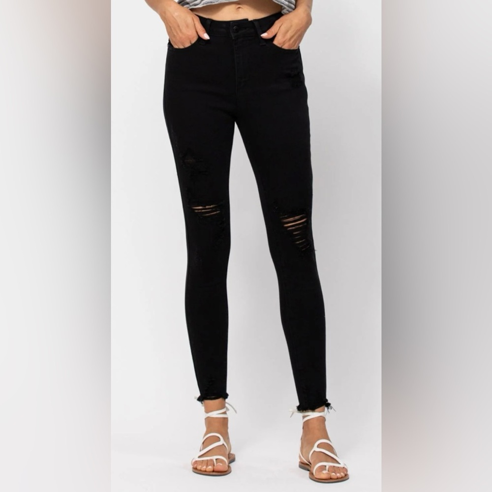 Judy Blue Black Distressed Skinny Jeans Size 7
